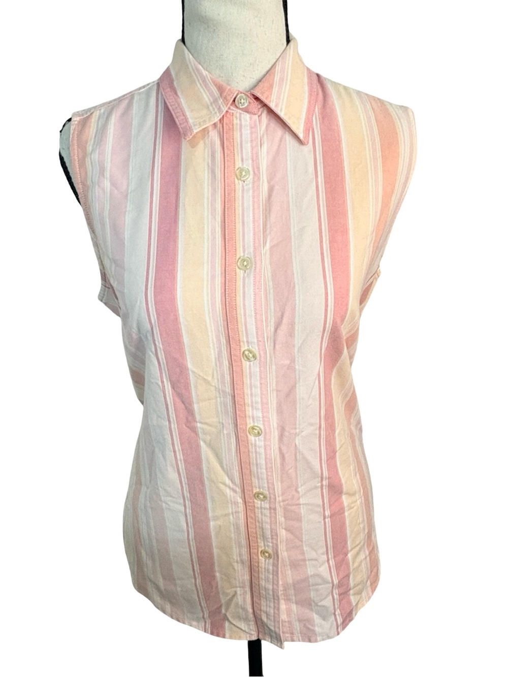 L.L.Bean Sleeveless Striped Button Front Cotton Shirt Small